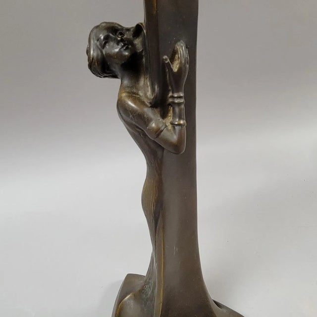 Metal After Gustav Gurschner Art Nouveau Bronze Table Lamp With Loetz-Style Glass Shade, C. 1960s–70s For Sale - Image 7 of 8