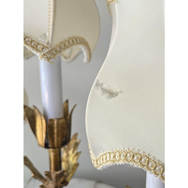 Vintage Italian Three-Light Candlestick Gilt Table Lamps a Pair For Sale - Image 10 of 10