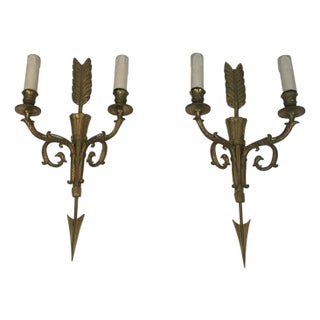 Pair of Large Bronze Sconces With Quiver, Arrow and Eagle Heads. Circa 1920 For Sale