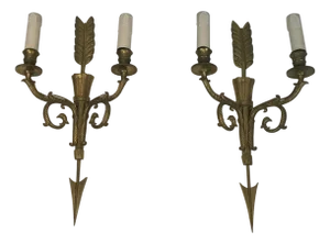 Pair of Large Bronze Sconces With Quiver, Arrow and Eagle Heads. Circa 1920