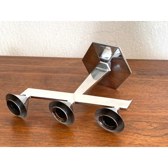 Vintage Art Deco French Chrome and Metal Candleholders, 1930s, Set of 2 For Sale - Image 4 of 7