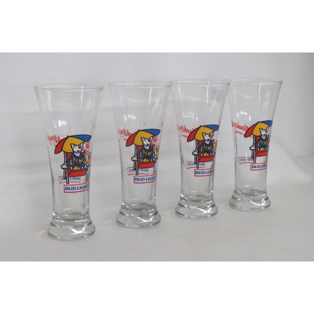 This wonderful Set of 4 Pilsner Glasses are made of glass. This classic set was produced by Anheuser Busch for Bud Light...