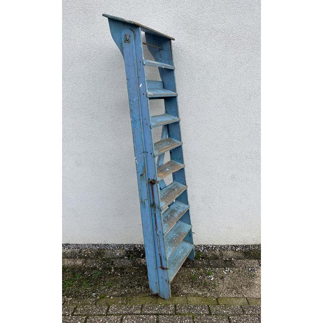 French Blue Painted Step Ladder, 1940s For Sale - Image 9 of 18