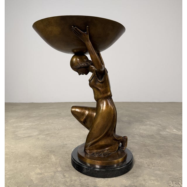 Late 20th Century Bronze Female Figure, Centerpiece Bowl / Tray on Marble - 21” H For Sale - Image 5 of 10