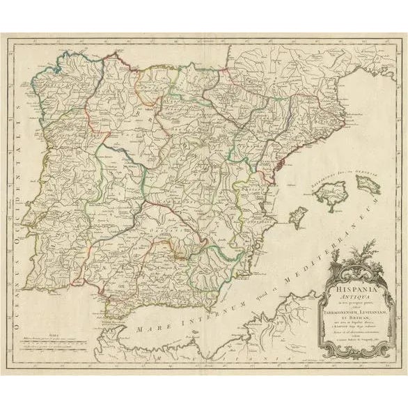 Large Antique Map of Spain and Portugal, 1760 For Sale - Image 6 of 6