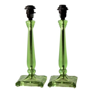 Vaseline Uranium Glass Style Lucite Acrylic Glam Green Table Lamps-A Pair For Sale
