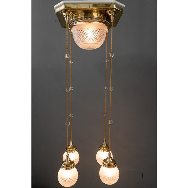 Metal Art Deco Chandelier with Cut Glass Shades, Vienna, 1920s For Sale - Image 7 of 18
