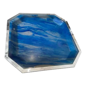 1970s Mid-Century Modern Sea Effect Lucite and Silver Plate Octagonal Tray
