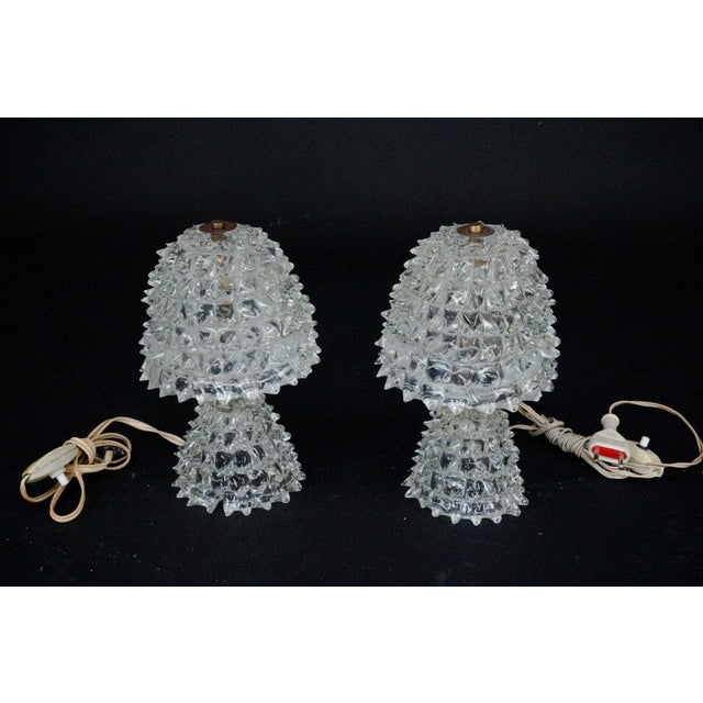 Italian Murano Glass Rostrato Table Lamps attributed to Ercole Barovier, 1940s, Set of 2 For Sale - Image 6 of 15