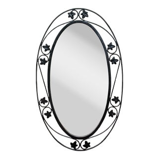 Vintage Russell Woodard Wrought Iron Black Ivy Leaf Oval Wall Mirror For Sale