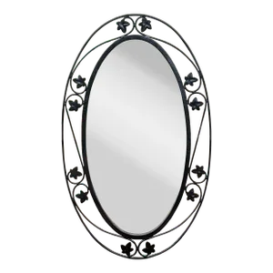 Vintage Russell Woodard Wrought Iron Black Ivy Leaf Oval Wall Mirror