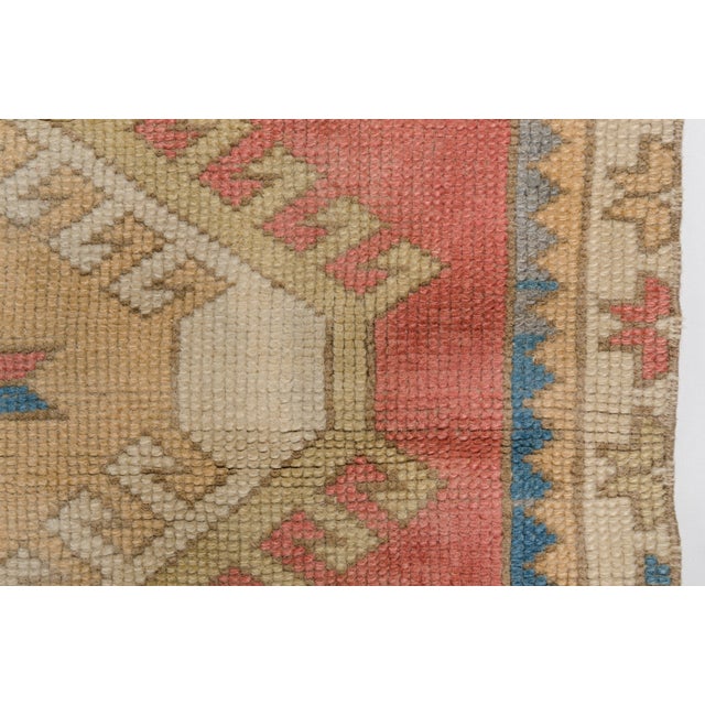 Mid 20th Century Faded Rose & Blue Geometric Motifs Rug For Sale - Image 6 of 11