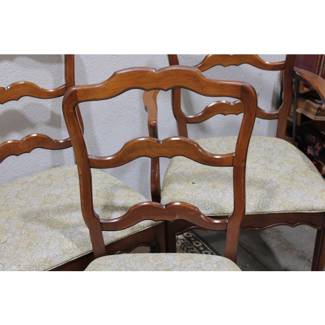 French Provincial Set of 6 Vintage Cherry French Provincial Ladder Back Dining Chairs, 37” H For Sale - Image 3 of 18