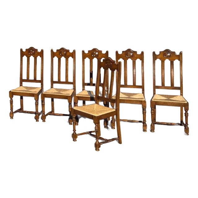Vintage Ladder Back Dining Chairs With Rush Seats- Set of 6 For Sale