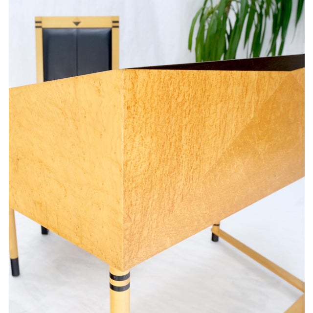 Mid 20th Century Birds Eye Maple Italian Art Deco Style Low Profile Desk w/ Leather Chair Mint! For Sale - Image 5 of 18