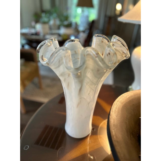 White Italian Hand-Blown Art Glass by Tammaro Home, Murano-Style Handkerchief Vase For Sale - Image 8 of 10