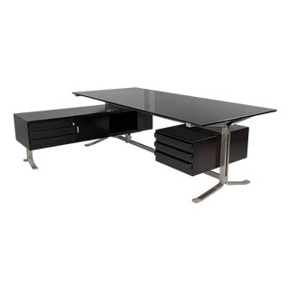 Italian Modern Black Wood, Steel and Smoked Glass Desk from Formanova, 1970s For Sale