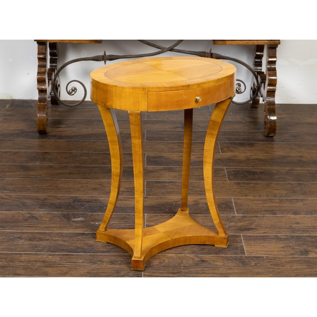 Biedermeier 19th Century Walnut Accent Table with Oval Top and Quarter Veneer For Sale - Image 10 of 12