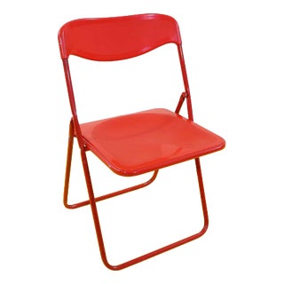 Red Plastic Folding Chair with Metal Frame For Sale