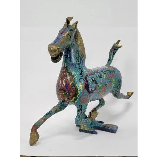Chinese Cloisonne Enamel Gilt Success Horse Statue For Sale - Image 10 of 10