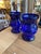 1980s Large Striking Cobalt Blue Glass Candle Hurricanes or Vases- A Pair For Sale - Image 5 of 7