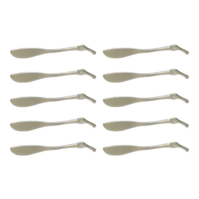 Set of 10 Knife Shaped Brushed Steel Finish Cabinet Pulls For Sale