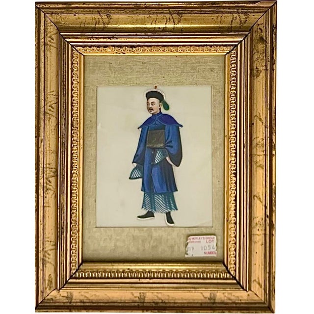 Antique 19th C Chinese Folk Art Pith Painting Male Figure Court Counselor Oriental Decor For Sale - Image 4 of 5