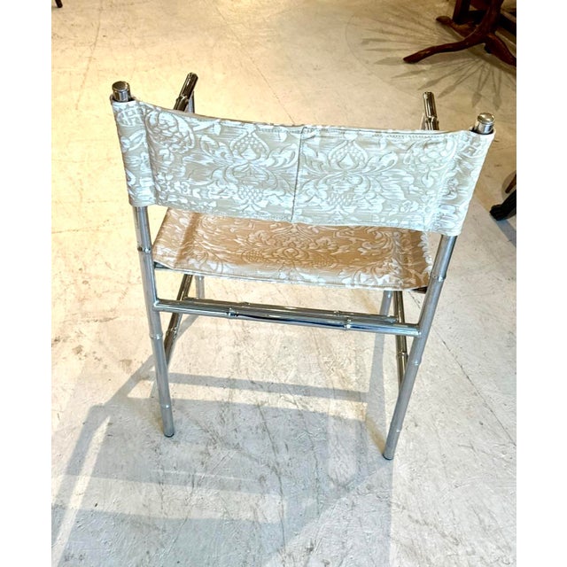 Vintage Chrome Director’s Chair With Embossed Leather Seat and Back For Sale - Image 4 of 8