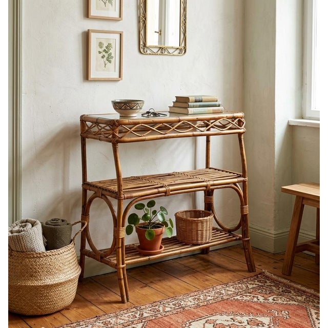 Vintage Bamboo and Woven Rattan Console Table by Franco Albini, Italy, 1960s For Sale - Image 10 of 12