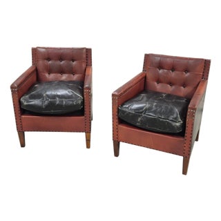 Club Chairs in Leather attributed to Otto Schultz, Sweden, 1940s, Set of 2 For Sale