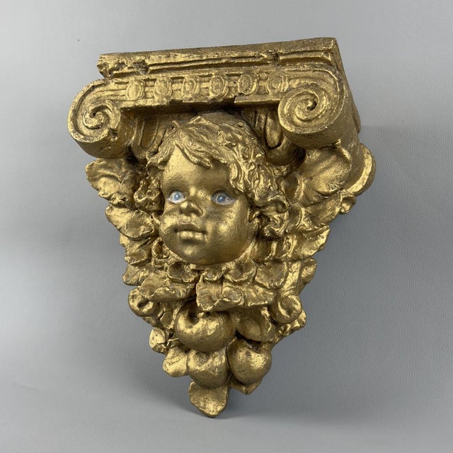 Large Cherub Putto Shelf Wall Console in Gilded Plaster For Sale - Image 9 of 16