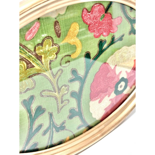 1960s Oval Brass Gallery Tray With Designer Floral Fabric Insert & Velvet Back For Sale - Image 4 of 12