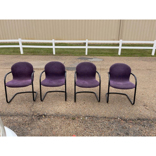 Vintage Modern Bulldog Armed Side Chairs by McCov & Fahnstrom for Knoll Black Cantilever Base With Original Purple Fabric- Set of 2 For Sale - Image 13 of 13