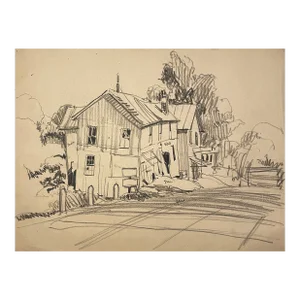 1940s Norman Kent Landscape With Buildings