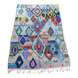 Multicolor Diamond Handwoven Wool Moroccan Boujaad Rug For Sale