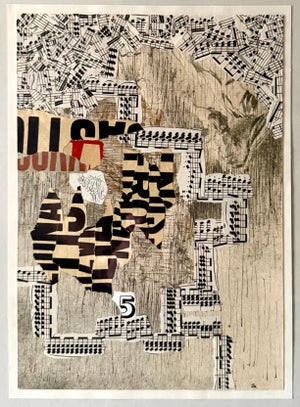 Jiri Kolar, Original Guggenheim Museum Exhibited Jiri Kolar Collage Art Abstract Music Notes, c.1960's-1970's