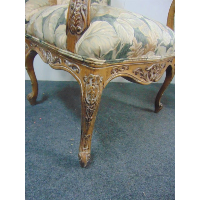 Louis XV Faux Painted Carved High Back Arm Chairs - a Pair For Sale - Image 4 of 8