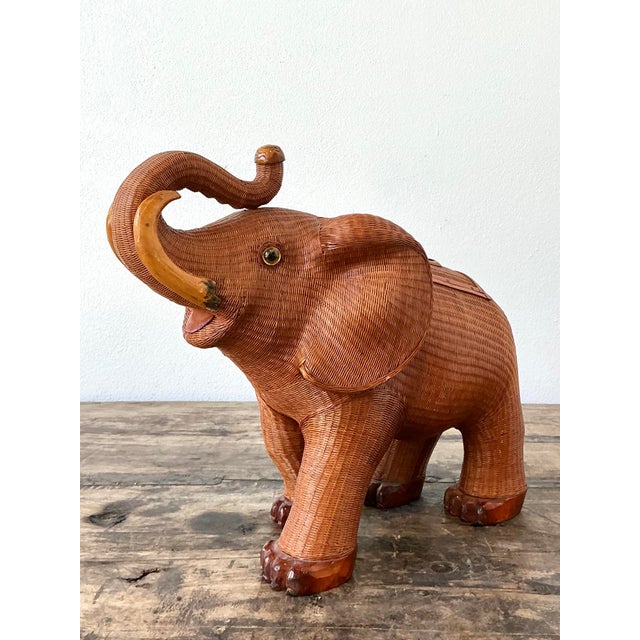 Wood Vintage Shanghai Weave Elephant Basket For Sale - Image 7 of 12