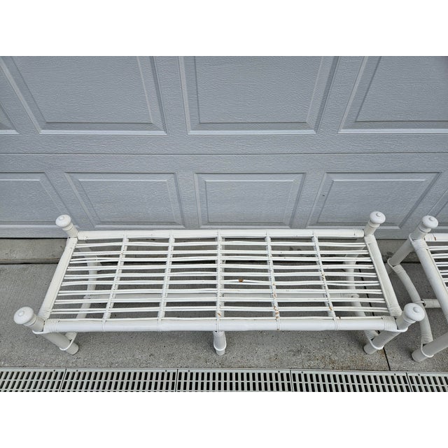 White and Black Rattan Bamboo and Reed Upholstered Bench For Sale - Image 14 of 18