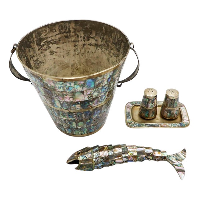 Vintage Mexican Abalone Accessories - Set of 5 For Sale