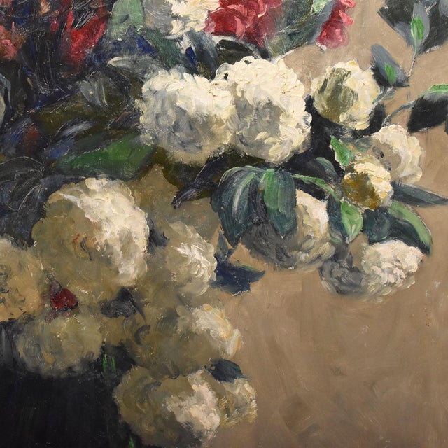 Georges Mouton, Art Nouveau Still Life with Flower Vase, 20th Century, Oil on Canvas, Framed For Sale - Image 5 of 11