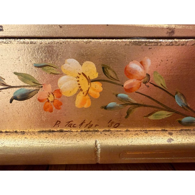 La Barge Giltwood Hand-Painted Floral Chinoiserie Mirror | Artist Signed P. Tacktor For Sale - Image 9 of 15