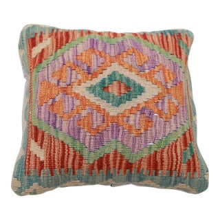 Arteverk Handwoven Afghan Kilim Pillow — Orange & Purple Diamond Medallion For Sale