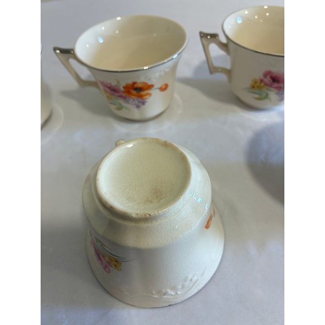 Vintage Ivory China Teacups With Platinum Trim and Poppy Motif, Set of 6 For Sale - Image 11 of 11