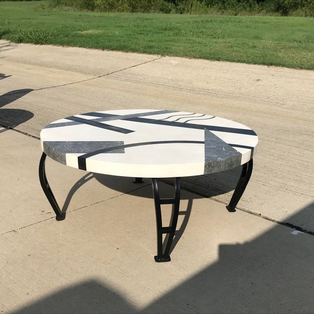 1980s Tavola Oggetti Memphis Style Marble and Brass Inlay Coffee Table For Sale - Image 5 of 8