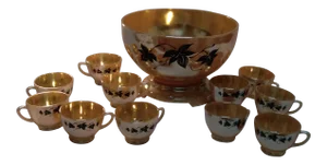 Anchor Hocking Peach Lustre Ivy Laurel Punch Bowl Set- 13 Pieces