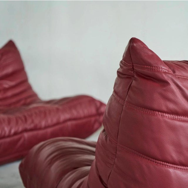 Togo Modular Sofa in Oxblood Red Leather attributed to Michel Ducaroy for Ligne Roset, 2000s, Set of 4 For Sale - Image 16 of 18