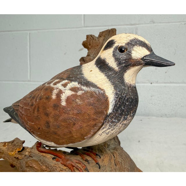 This vintage hand-carved wooden bird decoy sculpture by Chas Derascavage is a unique piece of art that showcases exquisite...