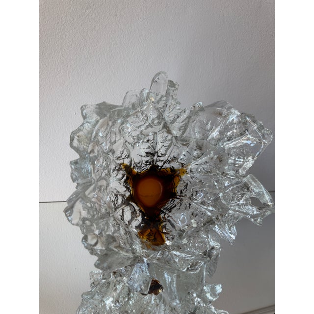 Amber and Clear Ice Glass Vase with Torn Crown Rim by Pertti Santalahti for Humppila, Finland, 1970s For Sale - Image 13 of 15