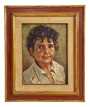 G. Colonello, Young Child, 1900s, Tempera Painting, Framed